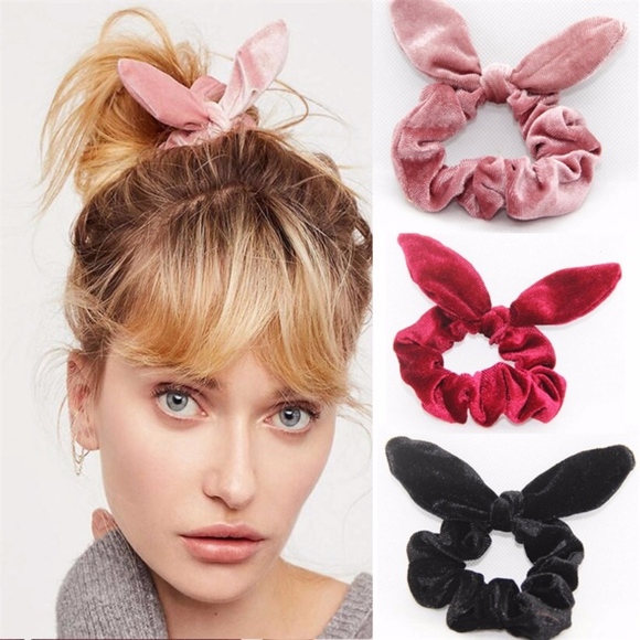 3-piece Set Velvet Bunny Ears Ponytail Hair Tie - Picture 1 of 5